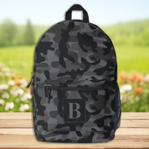 Black Grey Camo Personalised Monogram Camouflage Printed Backpack