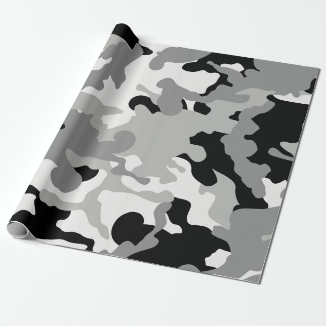 Black & Grey Camo Wrapping Paper (Unrolled)