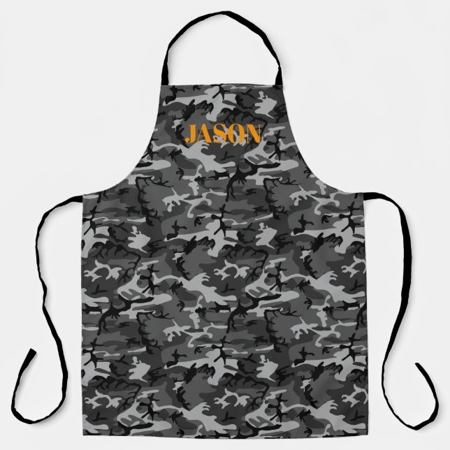 Black Grey Camouflage Pattern Personalised Apron (Front)