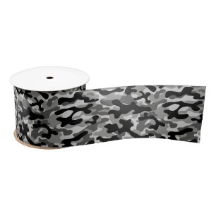 Black Grey Camouflage  Satin Ribbon