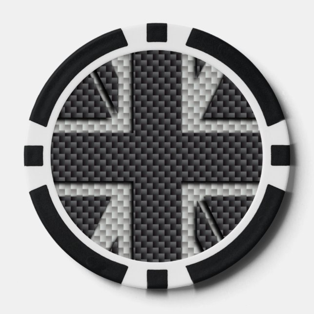 Black & Grey Carbon Fibre UK Flag Union Jack Poker Chips (Front)