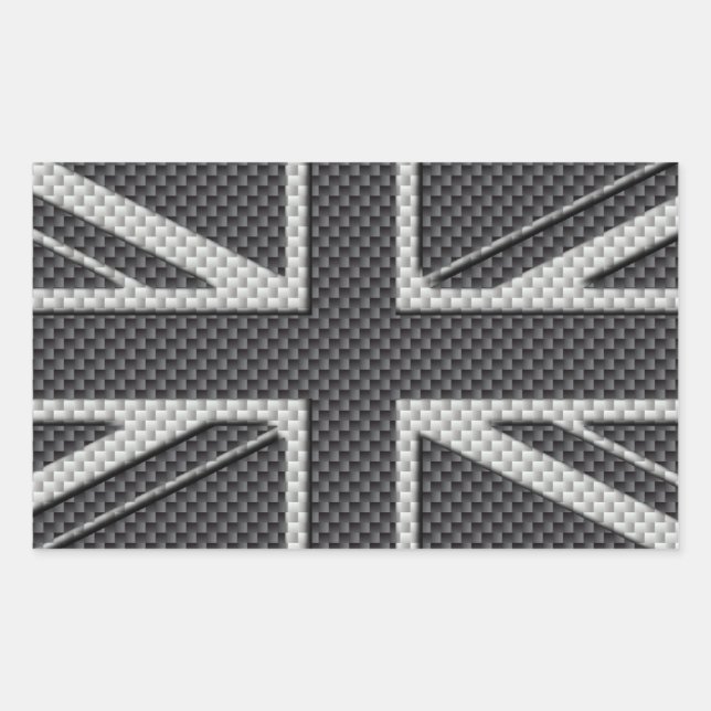 Black & Grey Carbon Fibre UK Flag Union Jack Rectangular Sticker (Front)