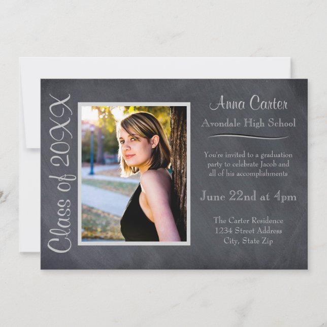 Black/Grey Chalkboard - Graduation Announcement (Front)