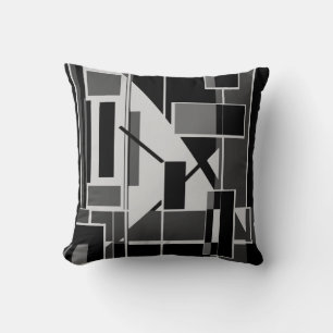 Black Grey Charcoal Boxes Abstract Art Labyrinth Cushion