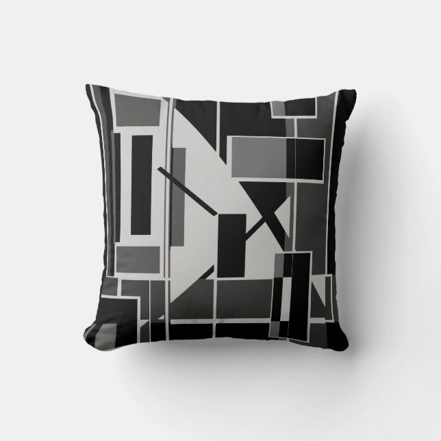 Black Grey Charcoal Boxes Abstract Art Labyrinth Cushion (Front)