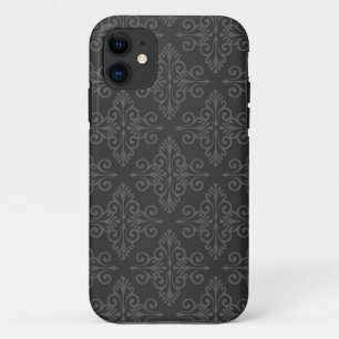 Black Grey Charcoal Damask Pattern iPhone 11 Case