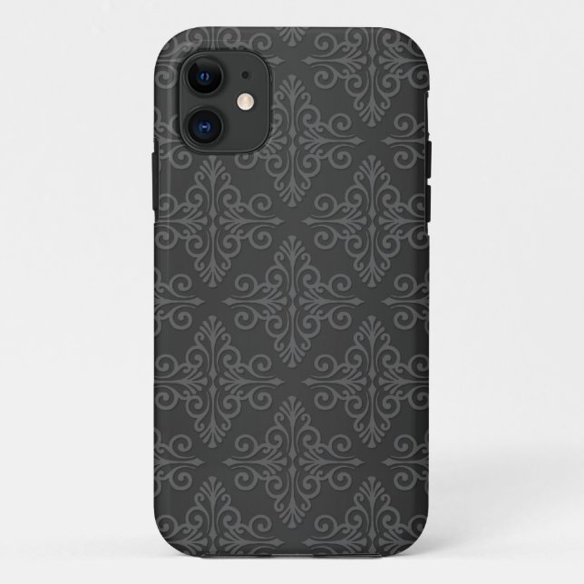 Black Grey Charcoal Damask Pattern Case-Mate iPhone Case (Back)