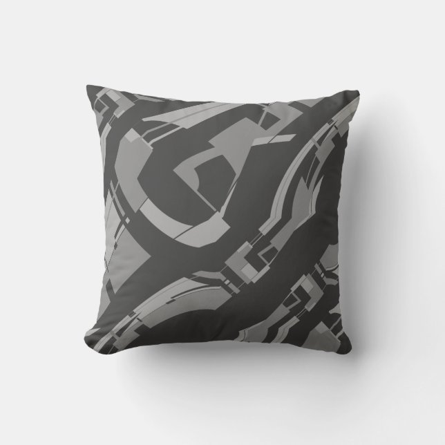 Black Grey Charcoal Diagonal Mid-century Modern Cushion (Front)
