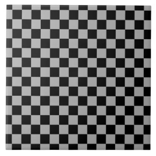 Black + Grey Check Chequered Chequerboard Pattern Ceramic Tile
