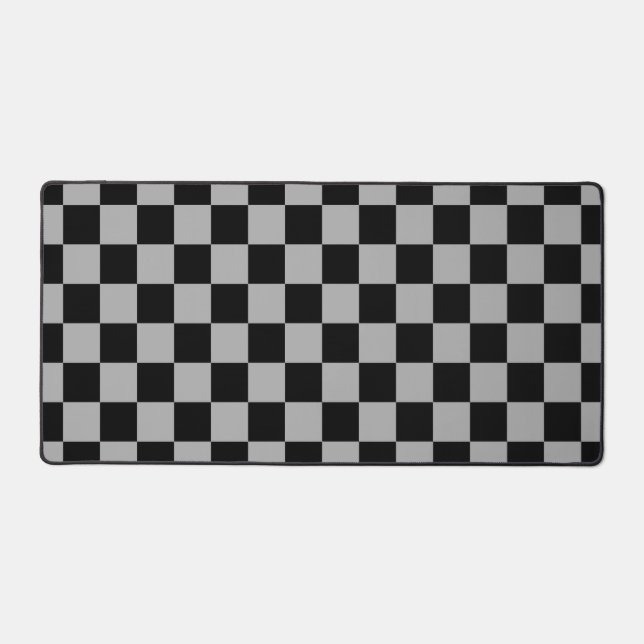 Black + Grey Check Chequered Chequerboard Pattern Desk Mat (Front)