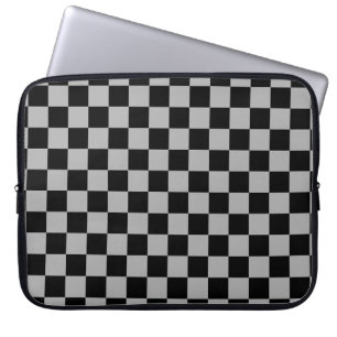 Black + Grey Check Chequered Chequerboard Pattern Laptop Sleeve