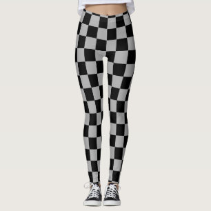 Black + Grey Check Chequered Chequerboard Pattern Leggings