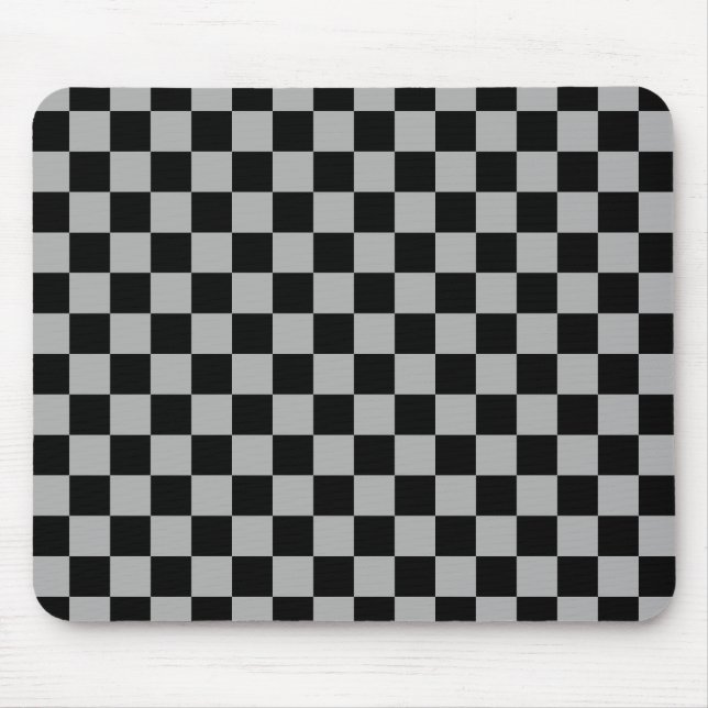 Black + Grey Check Chequered Chequerboard Pattern Mouse Pad (Front)