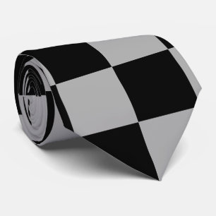 Black + Grey Check Chequered Chequerboard Pattern Tie