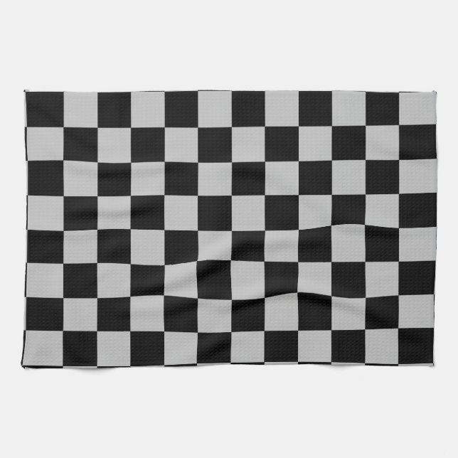 Black & Grey Checked - Tea Towel (Horizontal)