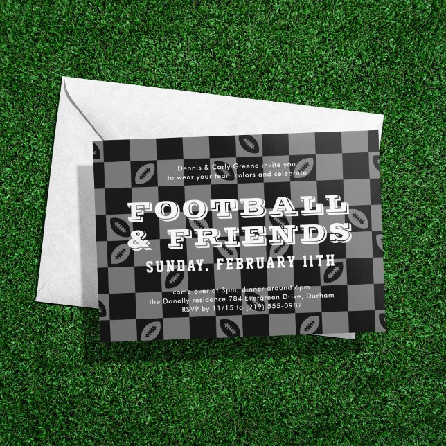 Black Grey Chequerboard Football Game Watch Party Invitation (Creator Uploaded)