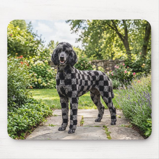 Black & Grey Chequerboard Poodle Mouse Pad (Front)
