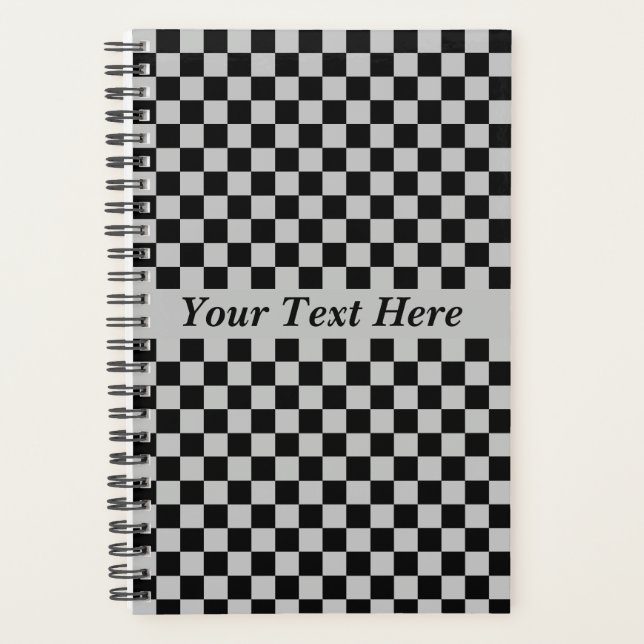 Black Grey Chequered Planner with Custom Text  (Front)