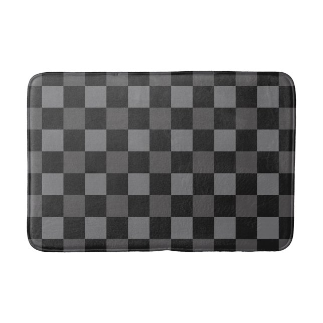 Black & Grey Chequered Squares Plaid Bath Mat (Front)