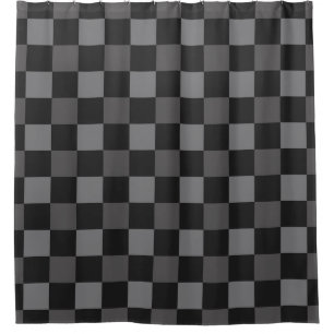 Black & Grey Chequered Squares Plaid Shower Curtain