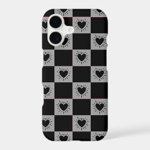 Black&Grey Chequered Tile With Hearts Pattern