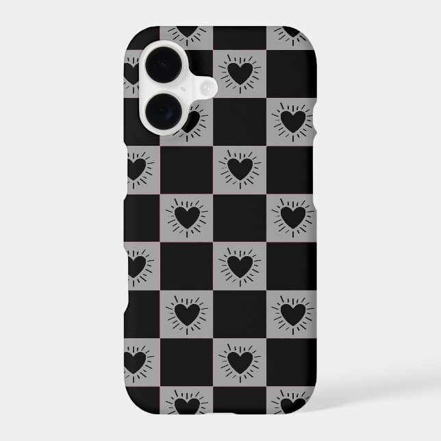 Black&Grey Chequered Tile With Hearts Pattern (Back)