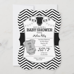 Black Grey Chevron Baby Shower Invitation
