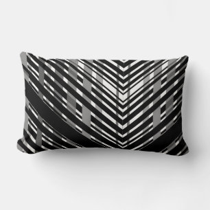 Black Grey Chevron Barcode Striped Lumbar Cushion