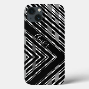 Black Grey Chevron Barcode Striped Personalised iPhone 13 Case