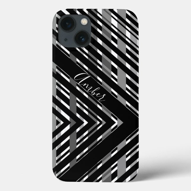 Black Grey Chevron Barcode Striped Personalised Case-Mate iPhone Case (Back)