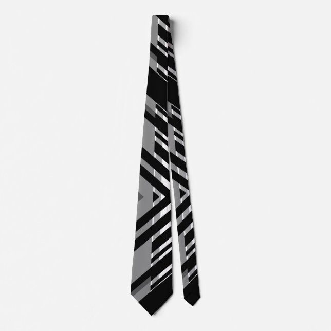 Black Grey Chevron Barcode Striped Tie (Front)