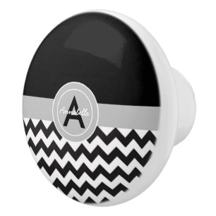 Black Grey Chevron Ceramic Knob