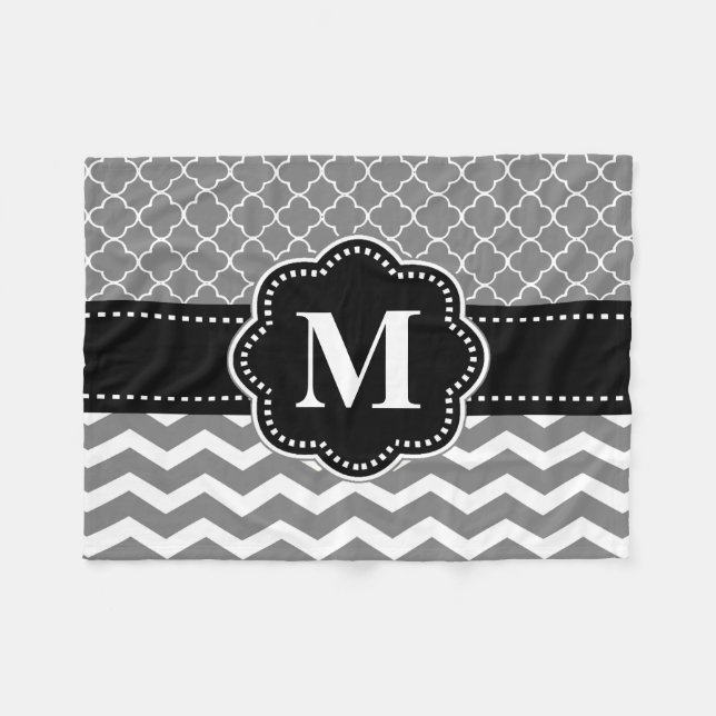 Black Grey Chevron Monogram Blanket (Front (Horizontal))