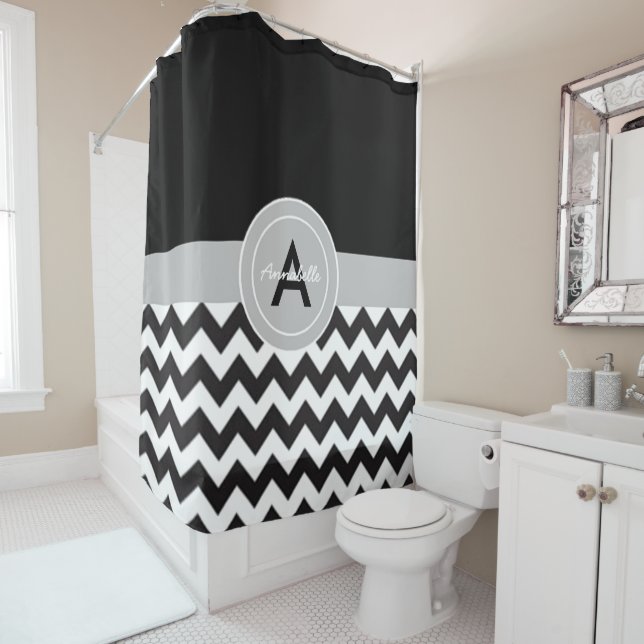 Black Grey Chevron Shower Curtain (In Situ)