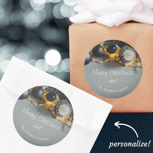 Black Grey Christmas Ornaments with Garlands Classic Round Sticker