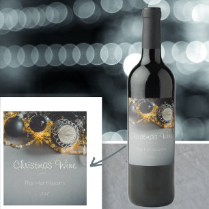 Black Grey Christmas Ornaments with Garlands Wine Label