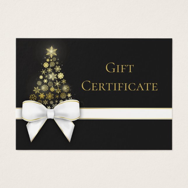 Black Grey Christmas Tree Snowflakes Bow Gift Card (Front)