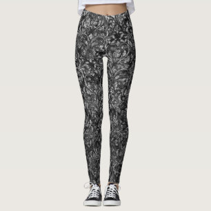 Black/Grey Crushed Velvet Women's Leggings