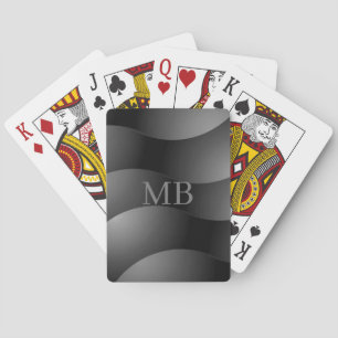 Black & Grey Curved Shapes, Grey Monogram Playing Cards