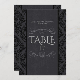 Black & Grey Damask Table Number Cards