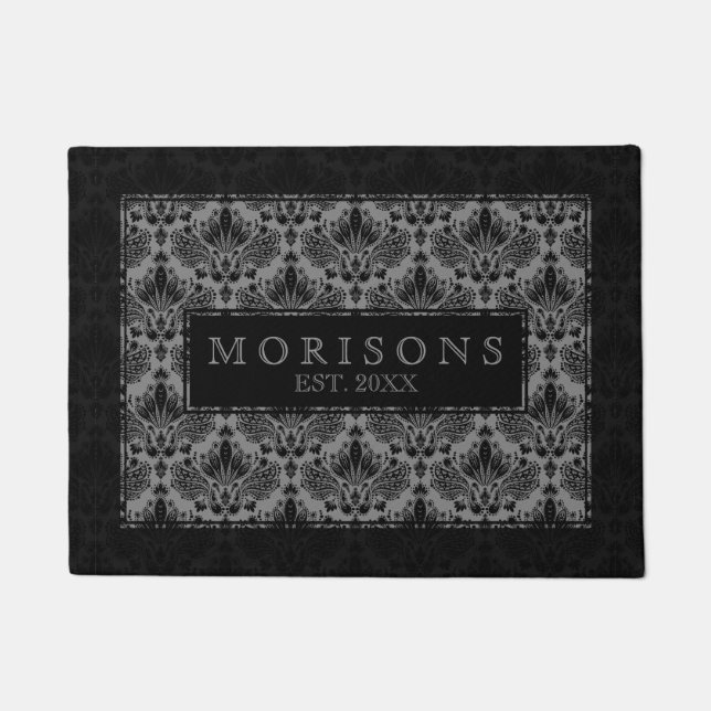 Black & Grey Damasks & Frame Doormat (Front)