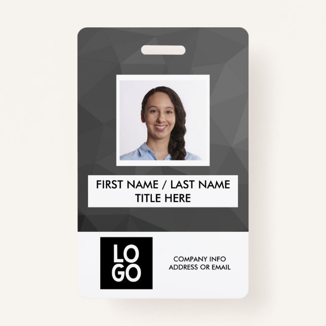Black Grey Dark Modern Custom Employee Photo Name ID Badge (Front)