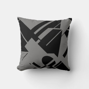 Black Grey Diagonal Geometric Abstract Art Motif Cushion