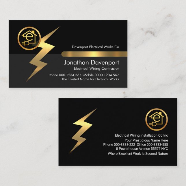Black Grey Electrical Lightning Layers Business Card (Front/Back)