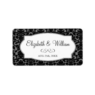 Black grey elegant damask border wedding favour ta label