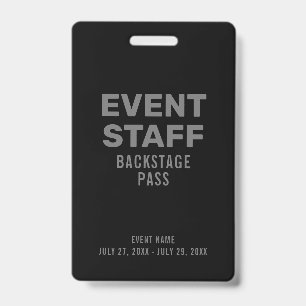 Black Grey Event Staff Backstage Pass ID Badge