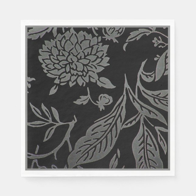 Black & Grey Floral Paper Napkins (Front)