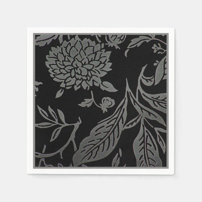 Black & Grey Floral Paper Napkins (Front)