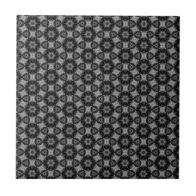 Black Grey Floral Pattern - Add Your Colour Ceramic Tile (Front)