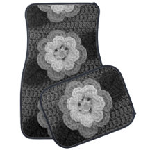Black Grey Flowers Artisan Crochet Print Set